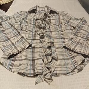 Signature by Larry Levine Women's Small Ruffle Blouse Long Sleeve Striped Blue